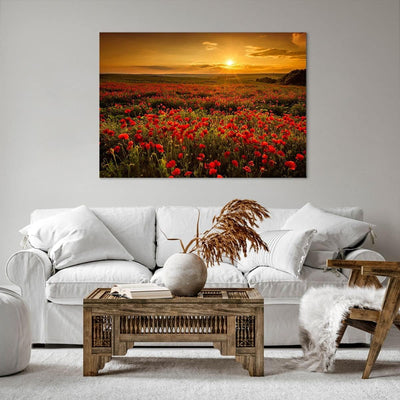 Bilder auf Leinwand 100x70cm Leinwandbild mit Rahmen Mohn Blume Wiese Gross Wanddeko Bild Schlafzimm