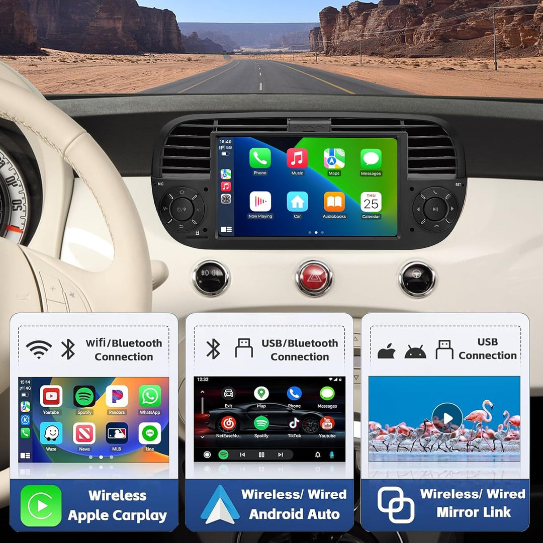[Black 4+64GB] Autoradio für FIAT 500 2007-2015 mit 7 Zoll Touchscreen, Android 14 Radio Unterstützu
