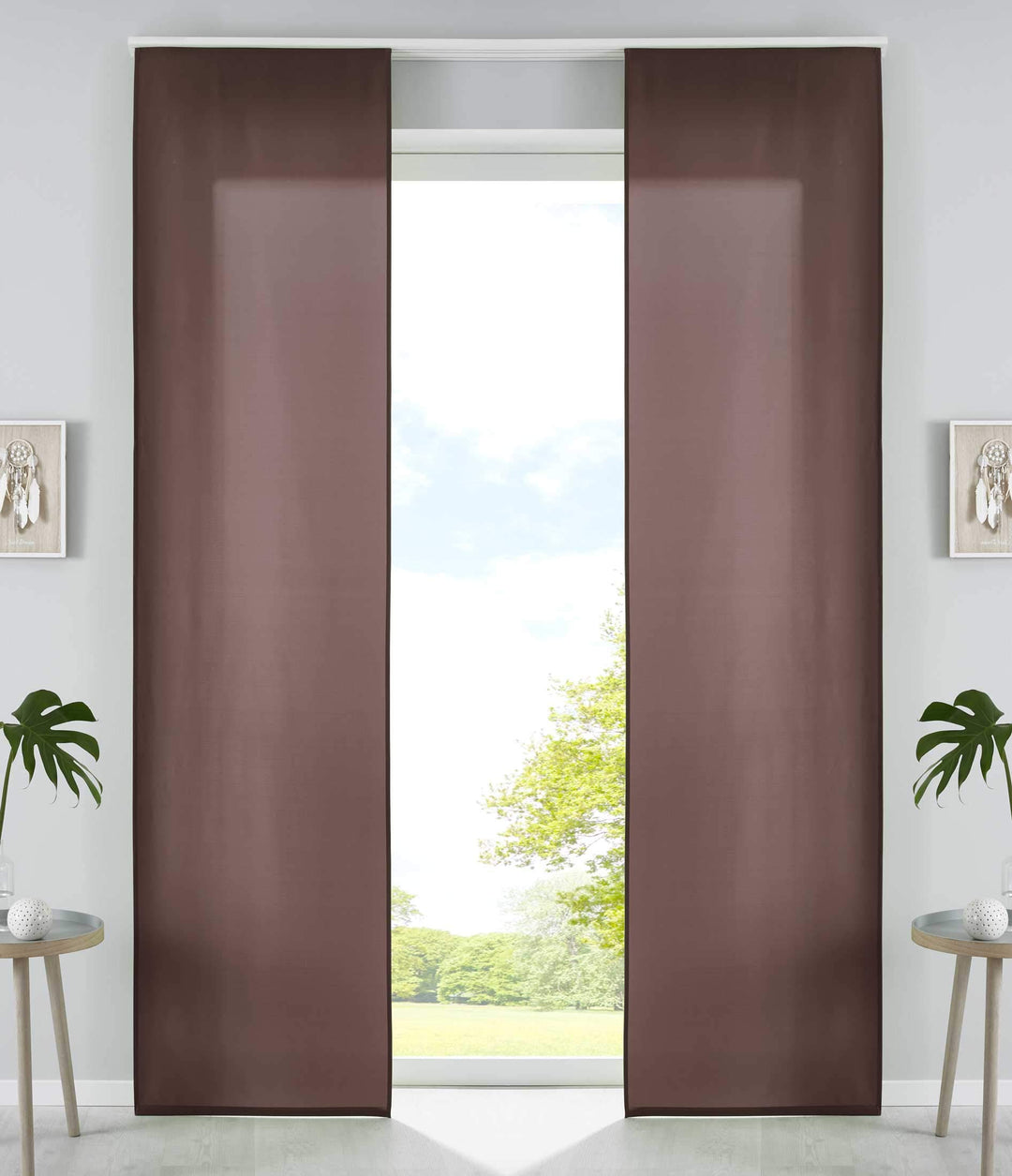 2er Set Schiebegardinen Flächenvorhänge Mikrofaser Vorhang Gardine Schiebe HxB 245x60 cm Braun Matt
