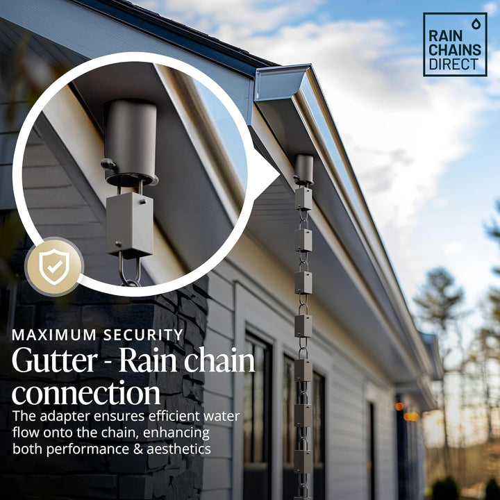 Rain Chains Direct - Regenketten-Dachrinnen-Adapter/Installationsgerät aus schwarzem, pulverbeschich