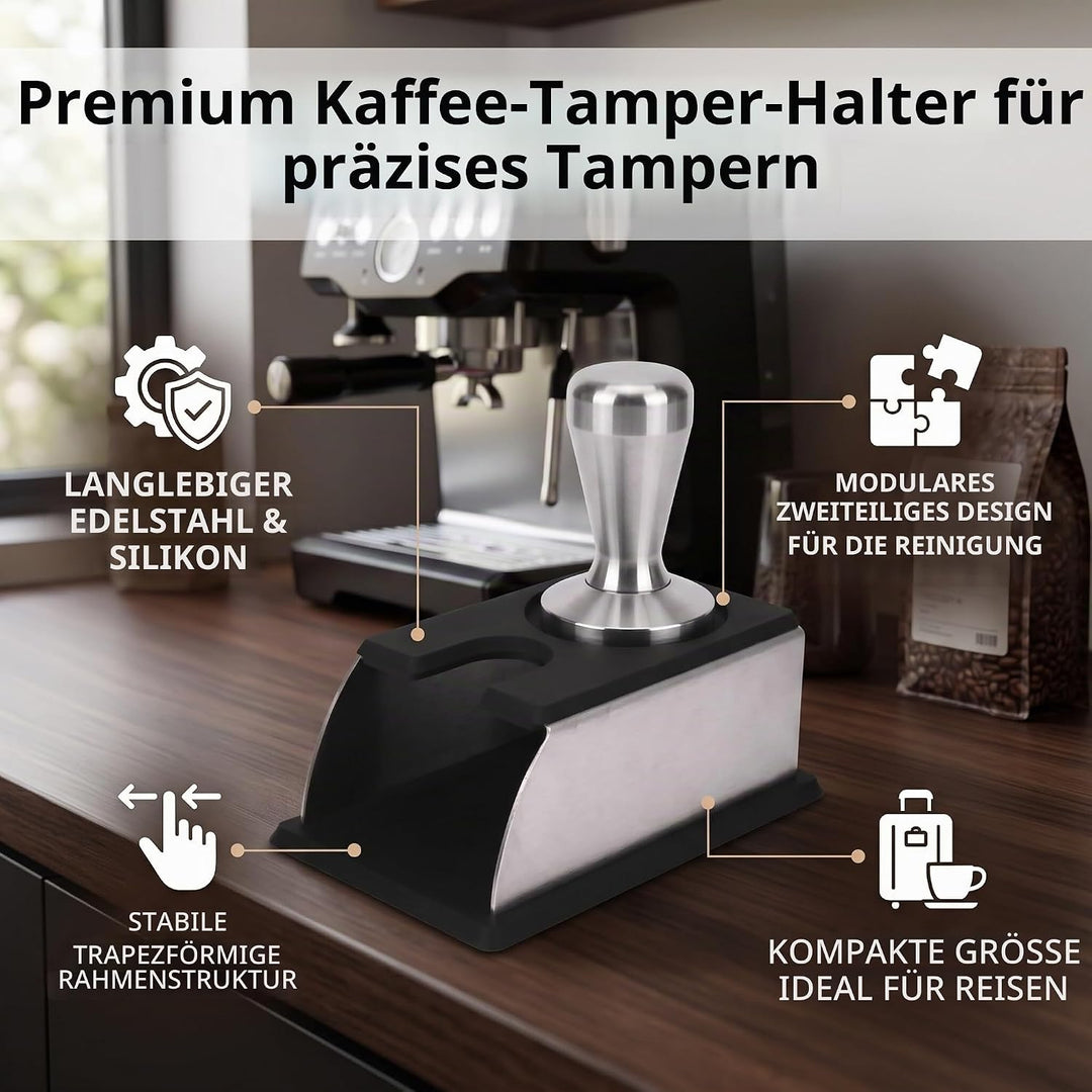 Tamperstation, Kaffee Tampfenmatte Halter Tamper Pulver Maker Stand aus Edelstahl und Silikon Tampin