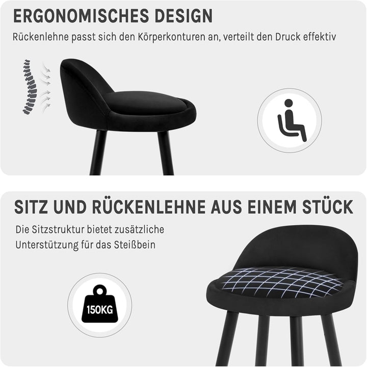WOLTU Barhocker 2er Set, Barstuhl Küchenhocker, hoher Hocker mit Rückenlehne Fussstütze, aus Samt Me