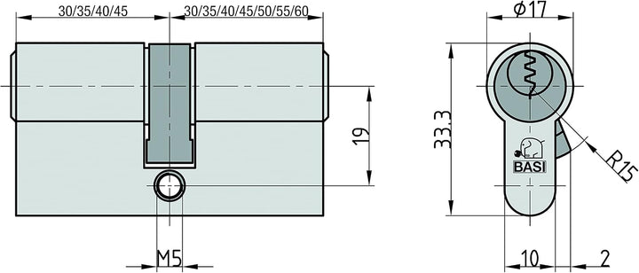 BASI | 2er SET V50 Profil-Doppelzylinder 45/45 mm | Gleichschliessend | Profilzylinder | Türzylinder