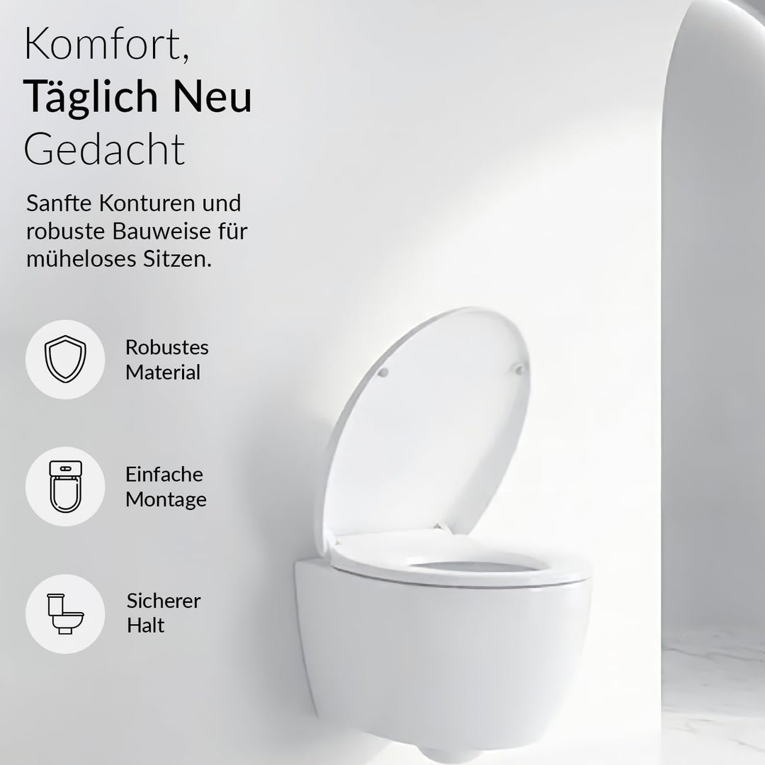 WC Sitz mit Absenkautomatik Rund Weiss – Toilettendeckel O-Form bis 200 kg – Klodeckel Softclose mit