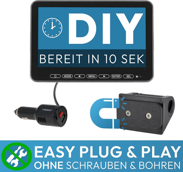 VSG24 10“ Element HD XL | 4 Kameras Funk Rückfahrsystem Akku Magnet für Wohnmobil &amp; LKW, KFZ Set kab