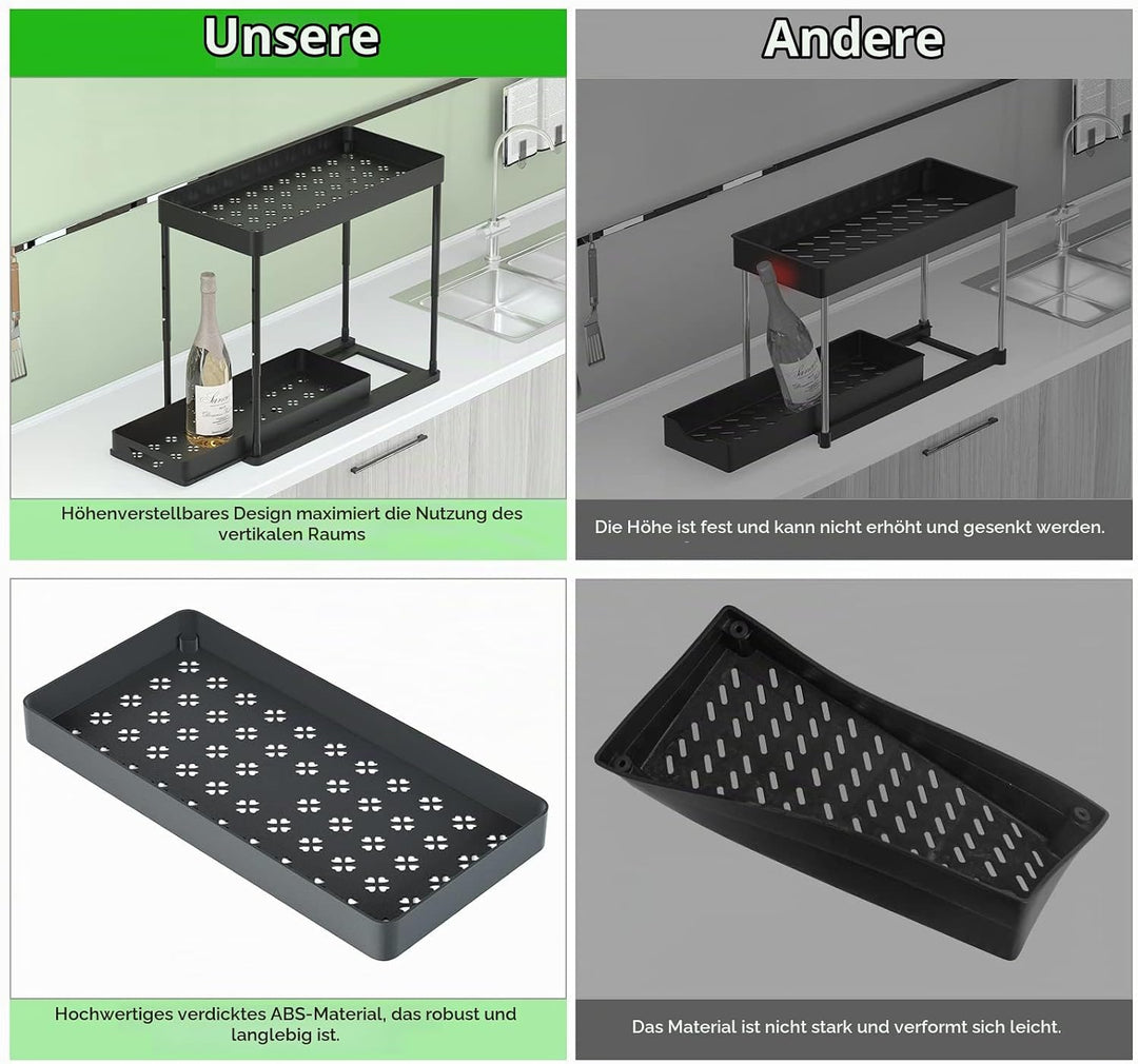 SKYSER Unter Waschbecken Regal Küche Organizer 2-stöckiger Schubladen-Organizer Anhebbares Schrank O