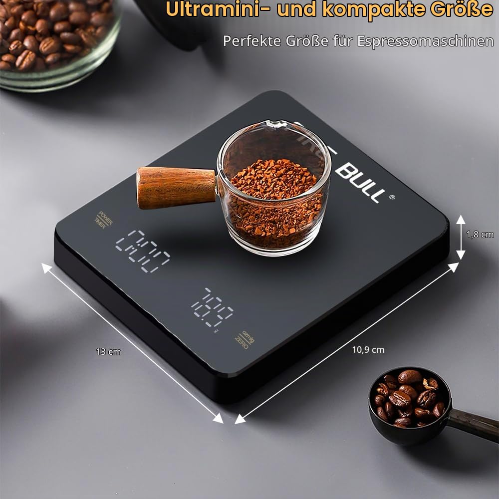 OBEST Mini Kaffeewaage mit Timer, 3kg/0.1g Hochpräzise Wiederaufladbare Digitale Kaffeewaage,Tragbar