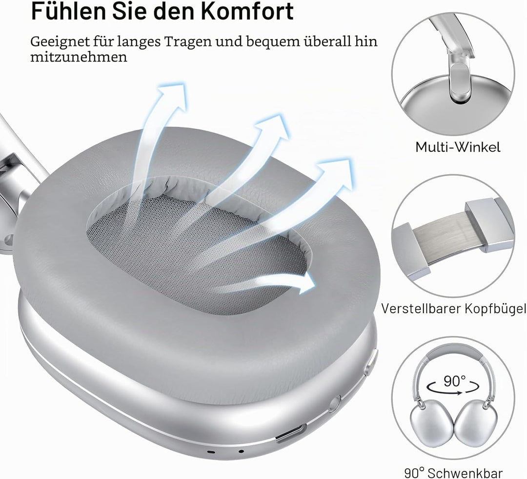 RORSOU C6 Aktive Noise-Cancelling-Kopfhörer, Drahtlose Over-Ear Bluetooth-Kopfhörer, 60 Stunden Spie