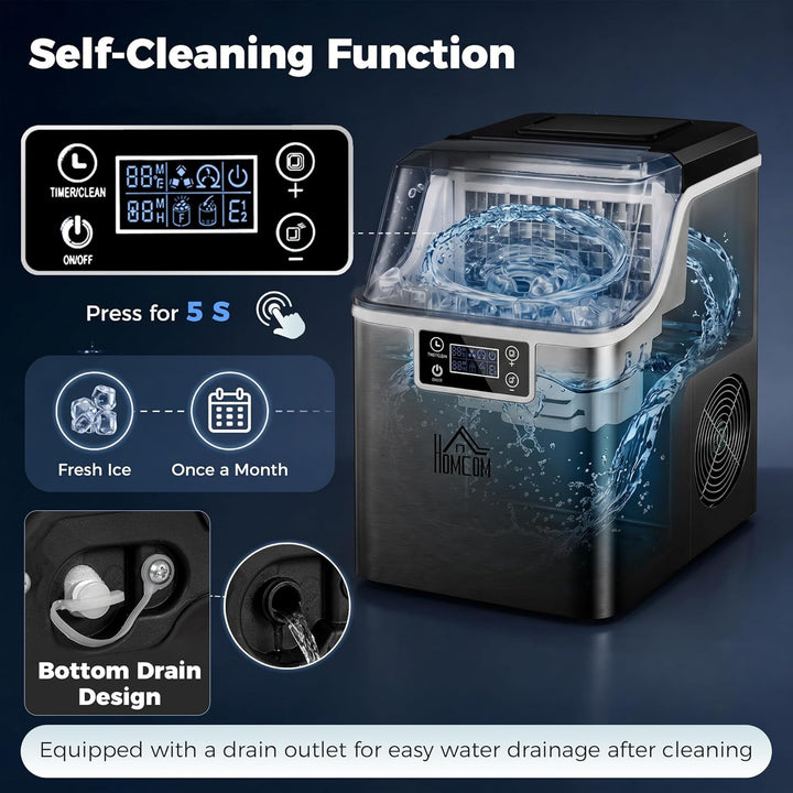 HOMCOM Eiswürfelmaschine, Ice Maker Edelstahl 24 Eiswürfel in 14-18 Min., 20kg/24h, 3,2L Wassertank,