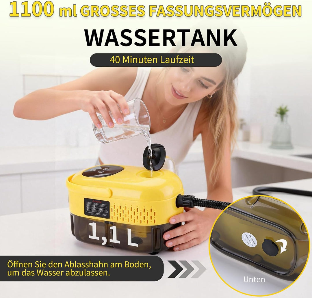 Dampfreiniger, Dampfreiniger Handgerät, 1.2L Wassertank, 15 Sekunden Aufheizzeit, 2500W Hochdruck St