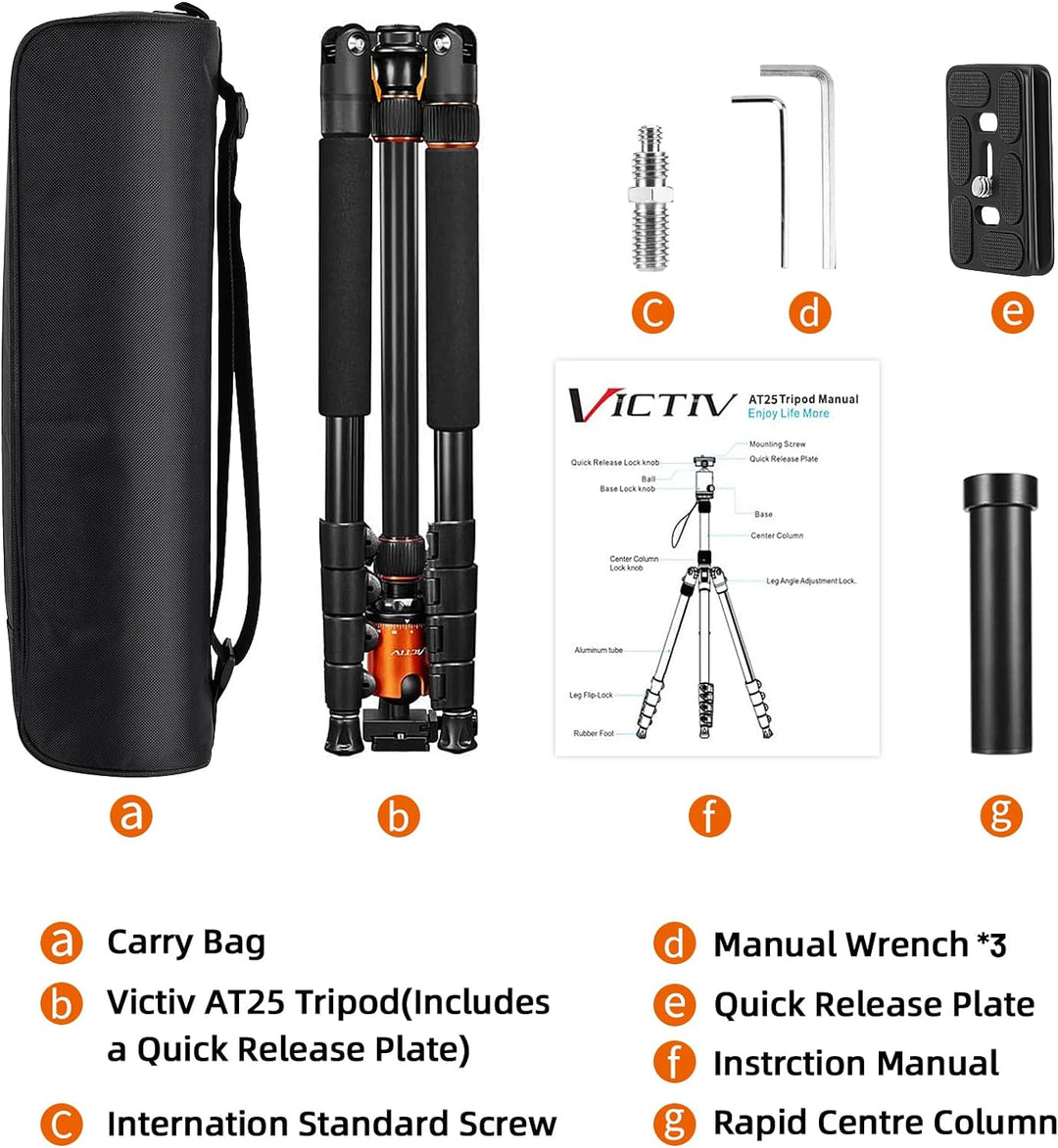 VICTIV 205cm Professionell Stativ für Kamera, Aluminiumlegierung Reisestativ Stativ für DSLR, 360 Gr