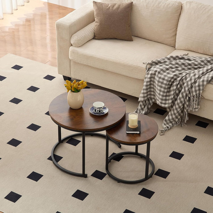 Home-Heaven® Couchtische Rund Braun Holzoptik – Beistelltisch-Set aus 2 Tischen – Wohnzimmertisch Ø6