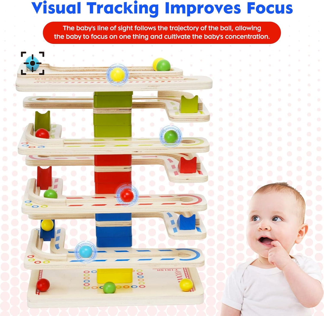 Holz Murmeln Spielzeug Kugelbahn Murmelbahn Holz Ball Drop Spielzeug mit 16 Murmeln Marble Run Rennb