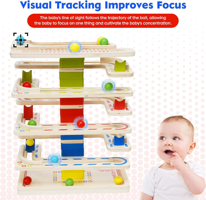 Holz Murmeln Spielzeug Kugelbahn Murmelbahn Holz Ball Drop Spielzeug mit 16 Murmeln Marble Run Rennb