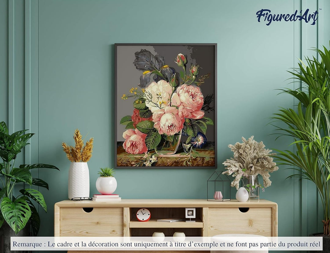 Figured'Art Malen Nach Zahlen Erwachsene Mit Rahmen Blumenstrauss in Orange und Lila - Paint by Numb