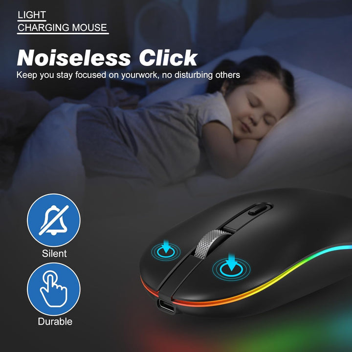 RaceGT Maus Kabellos Aufladbar, 2,4GHz LED Funkmaus USB-A & Typ-C Empfänger Silent 3 Verstellbare DP