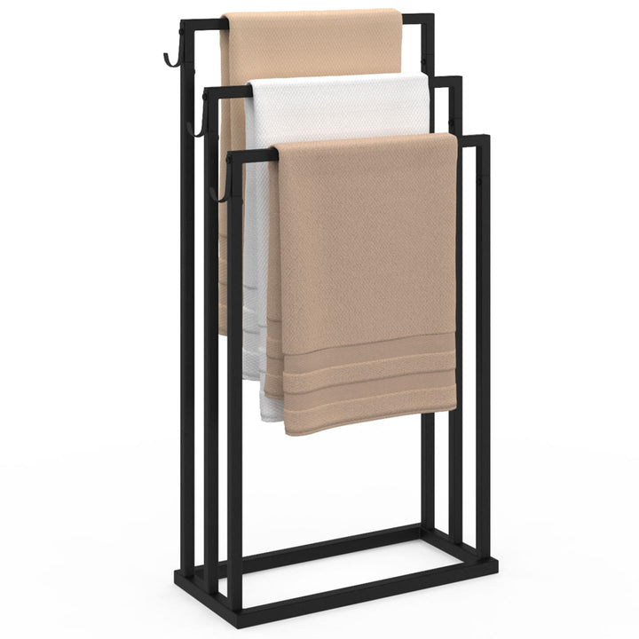 IDMarket - 3-Ebenen-Handtuchhalter DALLAS aus schwarzem Metall, industrielles Design