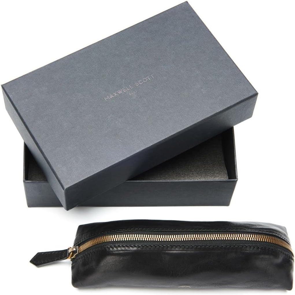 Maxwell Scott Italienisches Leder Federmäppchen Felice in Schwarz, Schwarz