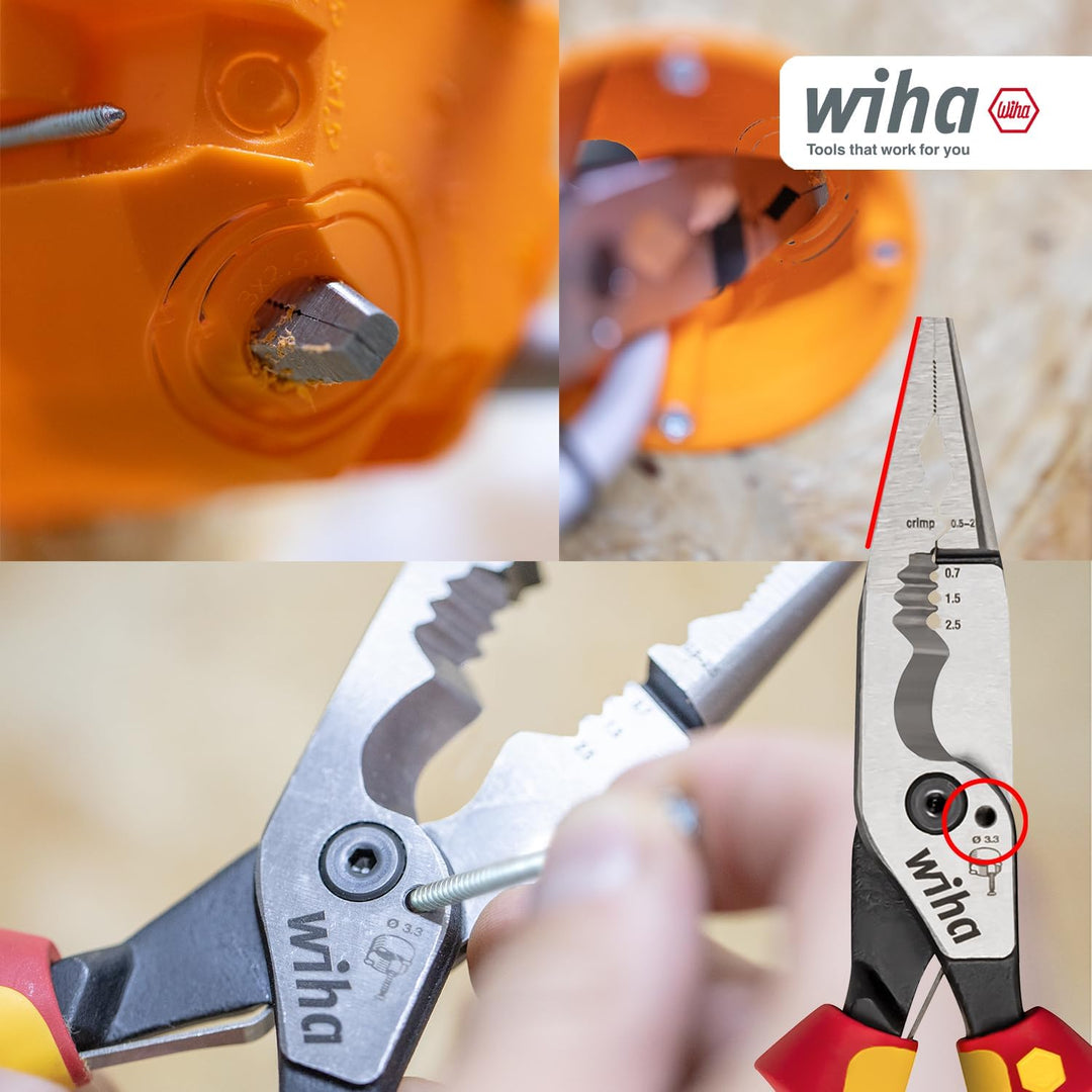 Wiha Multifunktionszange für Elektriker 8in1 I Crimpen, Abisolieren, Schneiden, Greifen, Entgraten,