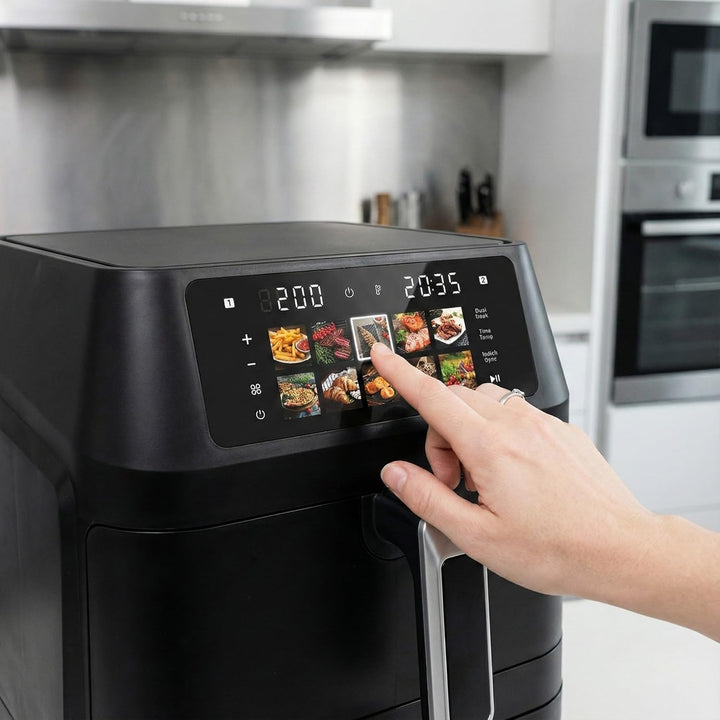 Airfryer, Heissluftfritteuse 2 Kammern, 12 L Heissluftfritteuse, Innovative Mehrfach-Luftgeschwindig