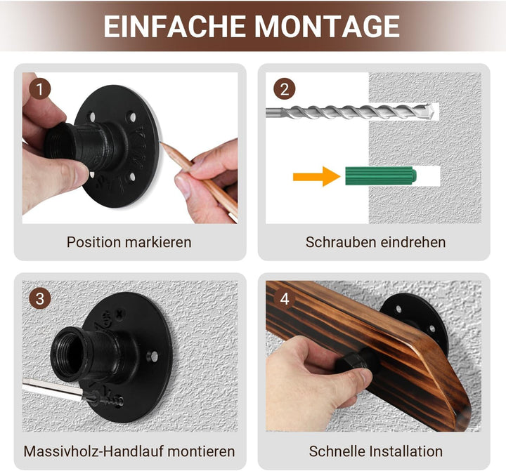 Ikodm Kiefernholz Handlauf Treppengeländer 150cm Geländer für Treppe Treppe Wandhandlauf Wand Treppe
