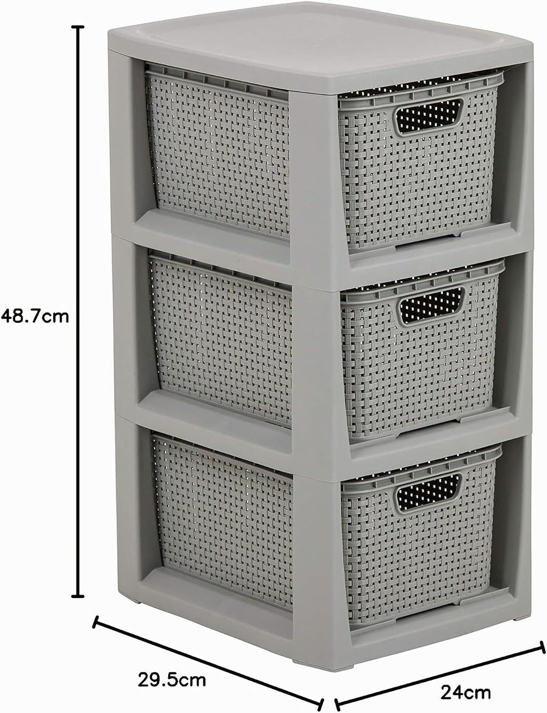 BranQ - Home essential Regal in Rattan Design, BPA-freie Kunststoff PP, Hellgrau, 29,5x24x48,7 cm, 3