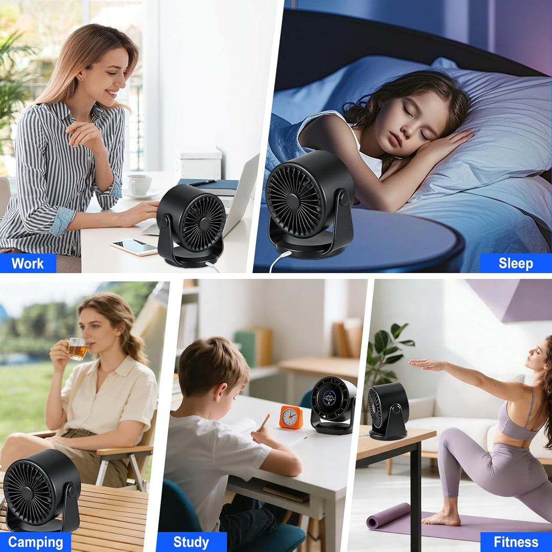 Wiederaufladbarer Tischventilator,Tragbarer Ultraleiser Kleiner Personalventilator mit Akku,105° Ver