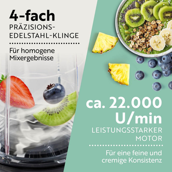 GOURMETmaxx Mr. Magic Power Pro Mixer 400 Watt | Smoothie Maker mit to go Deckel | Standmixer mit Mi