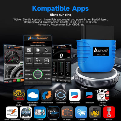 AUTOPHIX Nexlink OBD2 Bluetooth 5.0 Diagnosegerät Auto für Autos und Motorräder, OBD2 Bluetooth Adap