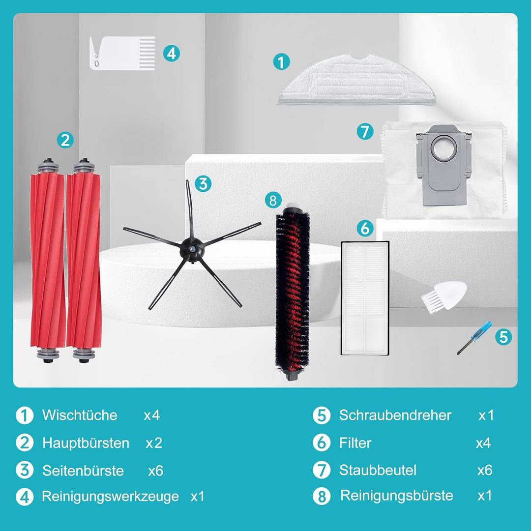 LOVECO Zubehör Ersatz Kompatibel für Roborock S7 MaxV Ultra,S7 Pro Ultra,2 Hauptbürste, 4 Filter,6 S