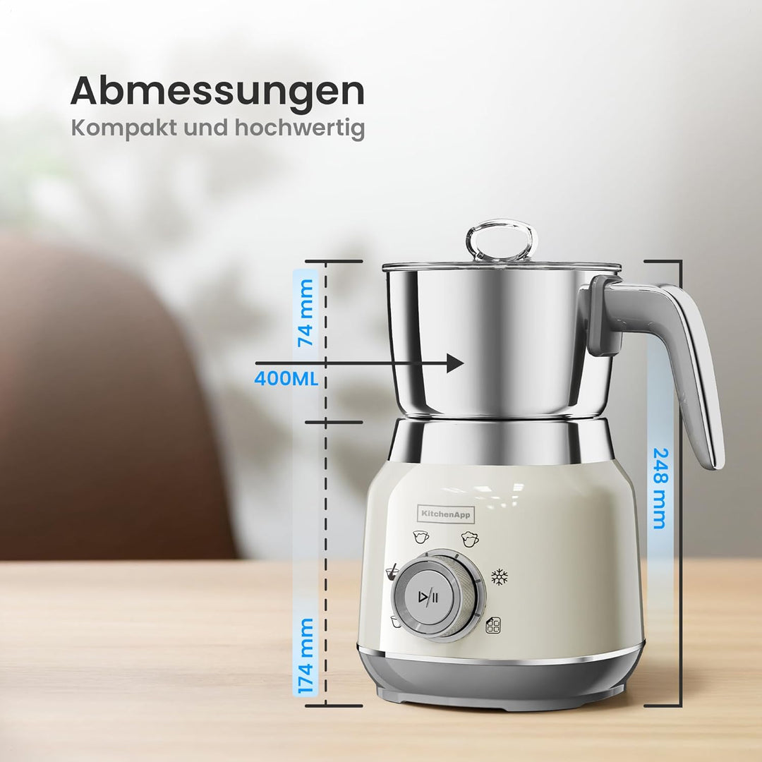Retro Milchaufschäumer 1L aus Edelstahl – 550W elektrischer Milchschäumer, 6 Programme für warmen &