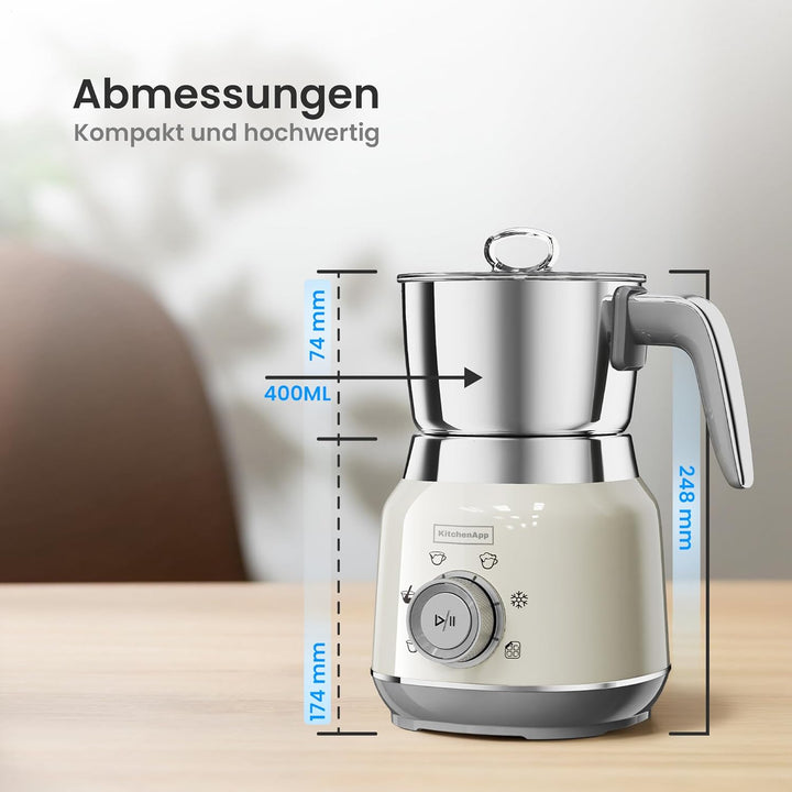 Retro Milchaufschäumer 1L aus Edelstahl – 550W elektrischer Milchschäumer, 6 Programme für warmen &