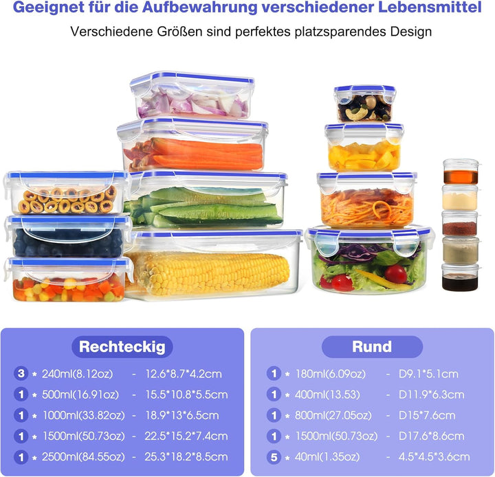 YASHE 32er Frischhaltedosen mit Deckel, Luftdichte Aufbewahrungsbox, BPA-Frei kunststoff Aufbewahrun
