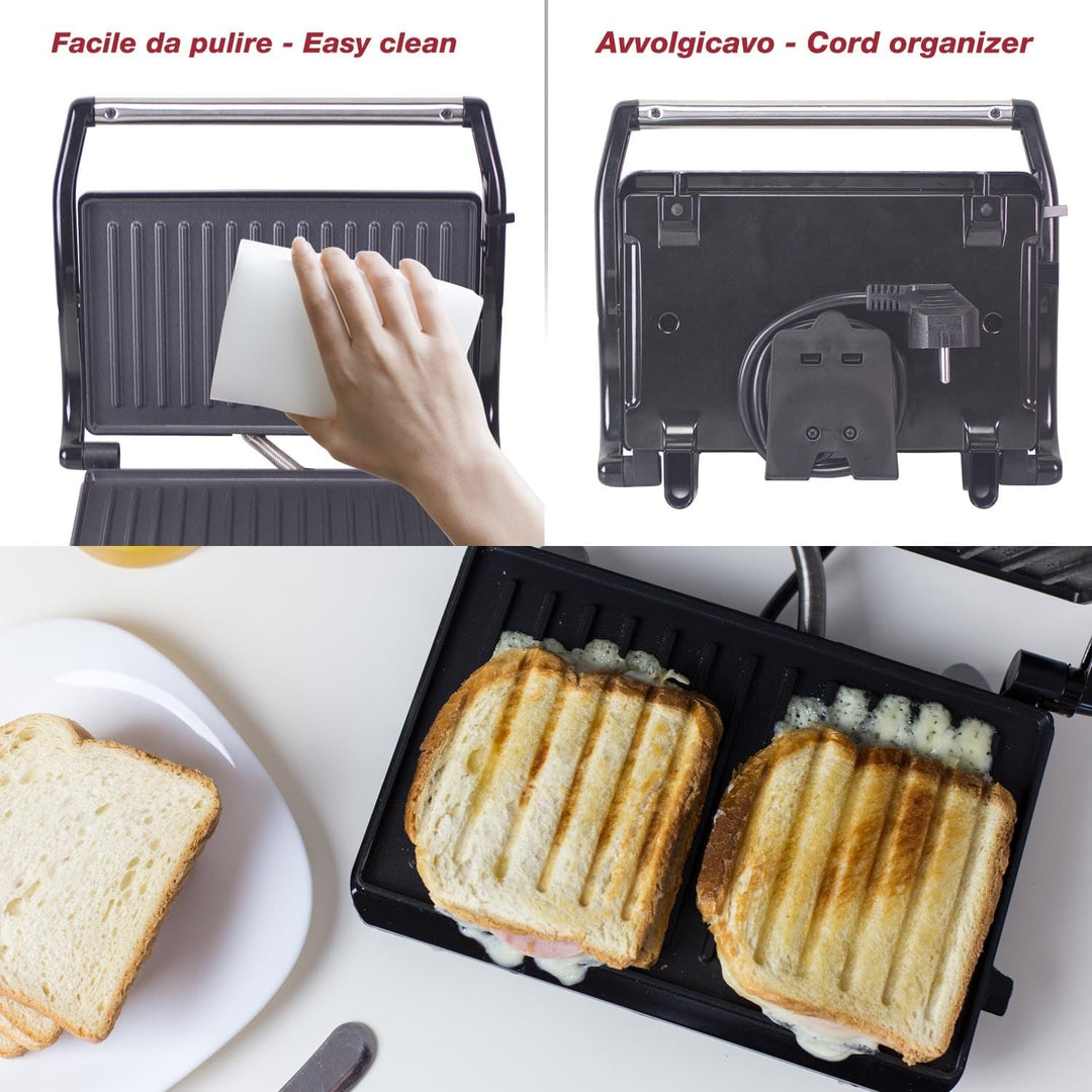 BEPER P101TOS003 Kompakter Elektrogrill, Antihaft-Platte, Toaster, Sandwiches, Fleisch, Gemüse – Sel