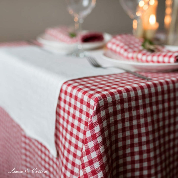 Linen & Cotton Tischdecke Tischtuch Tischwäsche Kariert im Landhausstil Estella - 100% Leinen, Weiss
