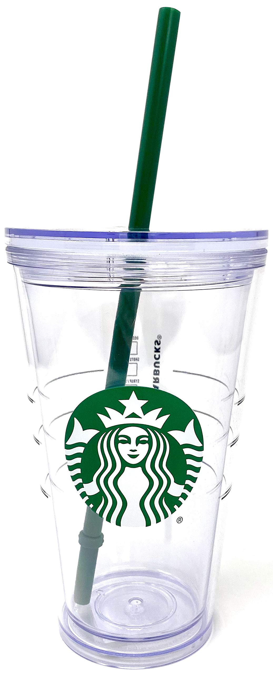 Starbucks Cold Cup Clear Grande Trinkbecher mit grünem Strohhalm-Logo – 473 ml