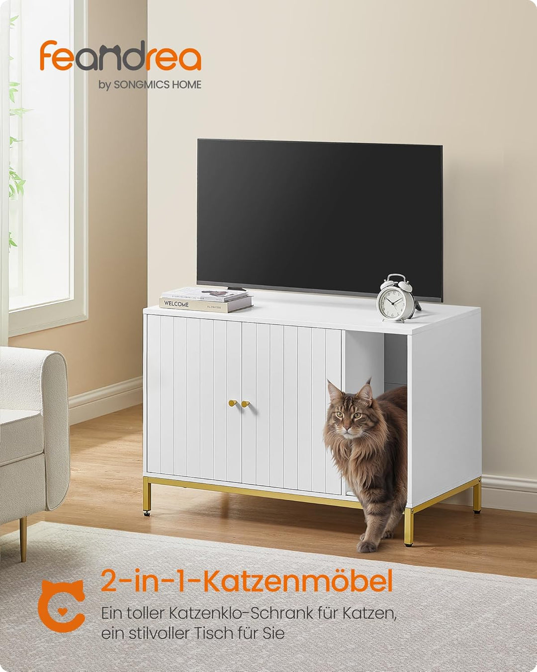 Feandrea Katzenklo-Schrank, Katzenhaus, Katzentoilette, mit Kratzmatte, hohe Beine, für Katzen, Beis