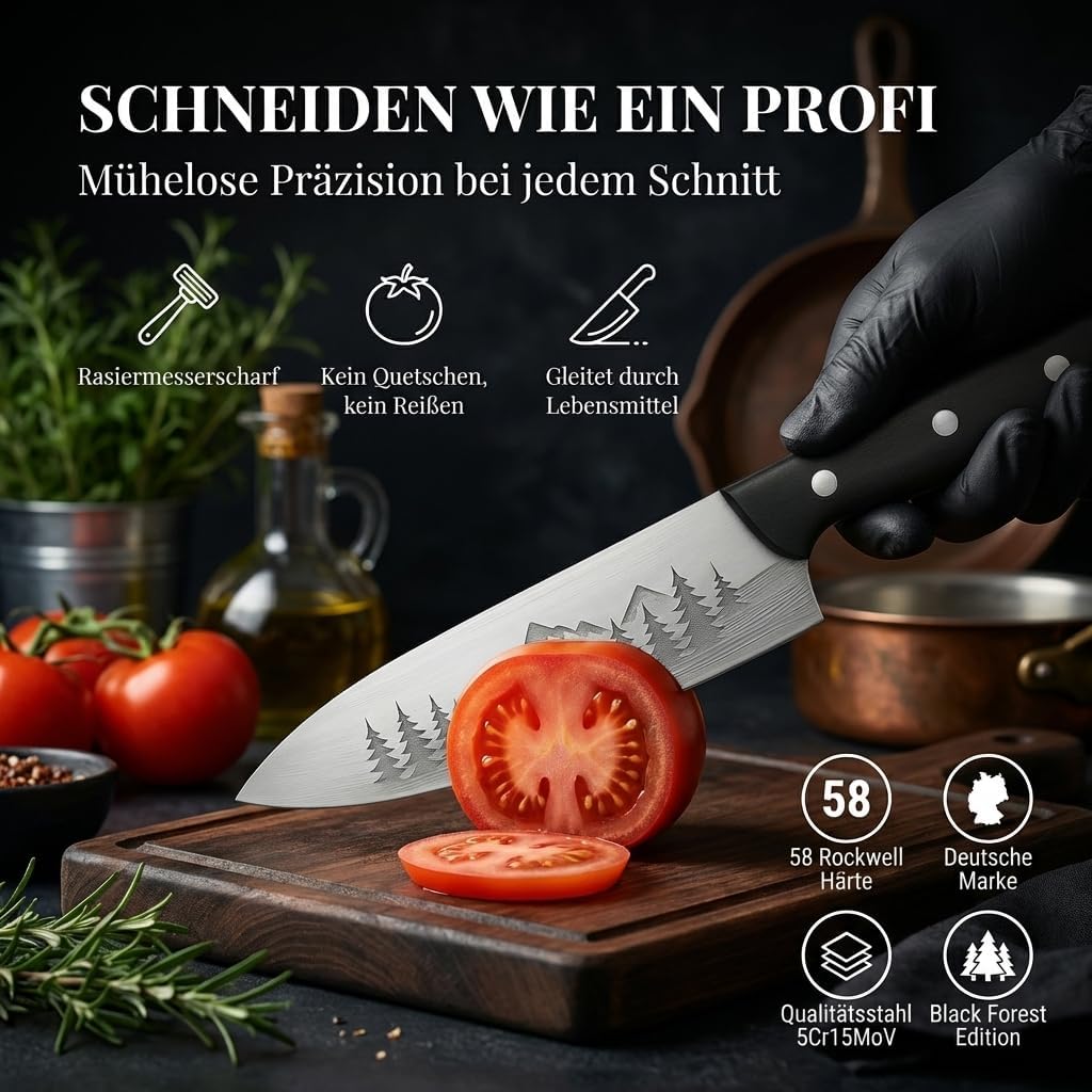 FIXLINE® Chefmesser 20cm BLACK FOREST Edition – Starkes Allround-Kochmesser - rasiermesserscharf - r