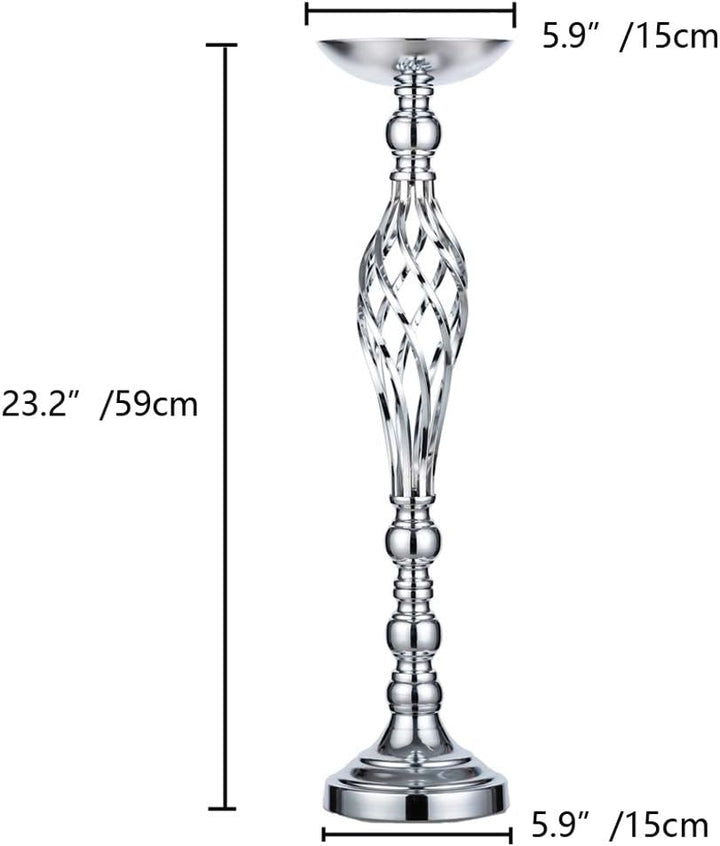 NUPTIO Satz von 2 Vielseitigen Silber Blumen Arrangement Ständer 59cm Höhe & Stumpen Kerzenhalter Se