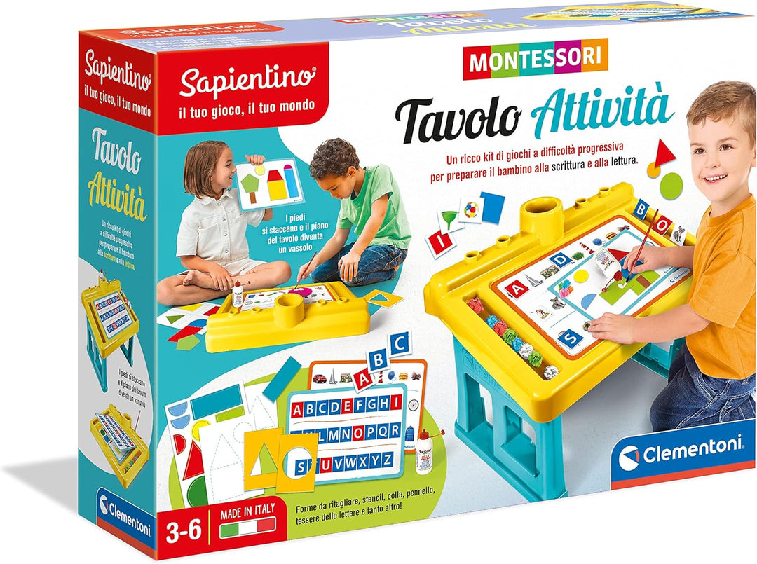 Clementoni 16340 Sapientino Aktivitätstisch Spiel 3 Jahre (italienische Version), Montessori-Bankett