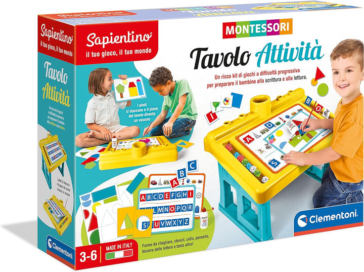 Clementoni 16340 Sapientino Aktivitätstisch Spiel 3 Jahre (italienische Version), Montessori-Bankett