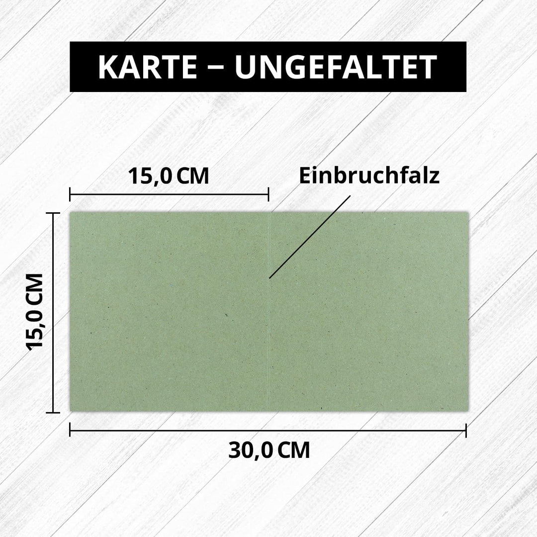 Quadratische Falt-Karten 15 x 15 cm - Vintage Kraftpapier Recycling - Grün - 700 Stück - formstabil