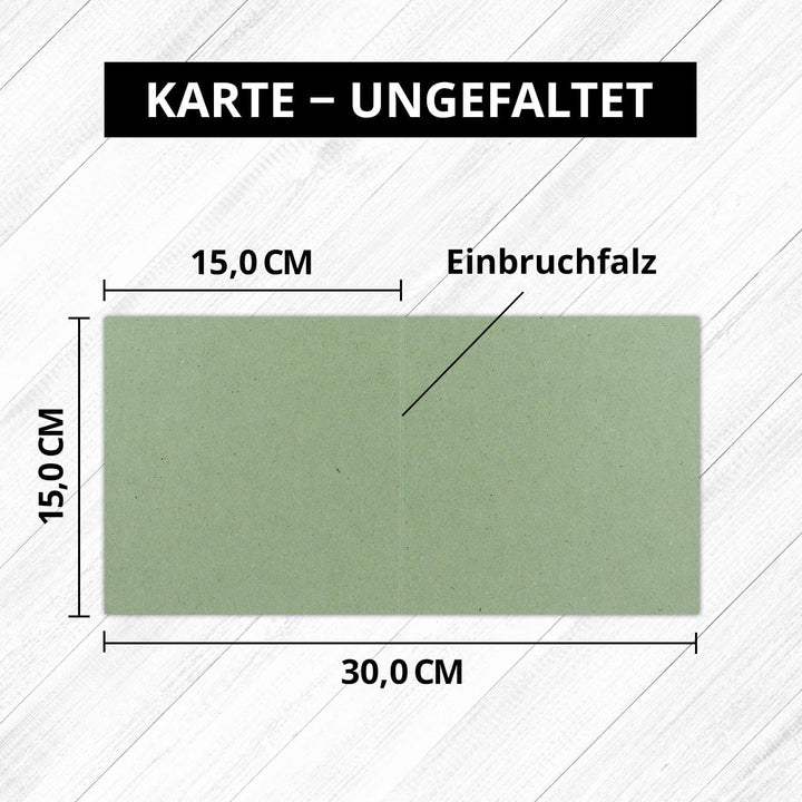 Quadratische Falt-Karten 15 x 15 cm - Vintage Kraftpapier Recycling - Grün - 700 Stück - formstabil