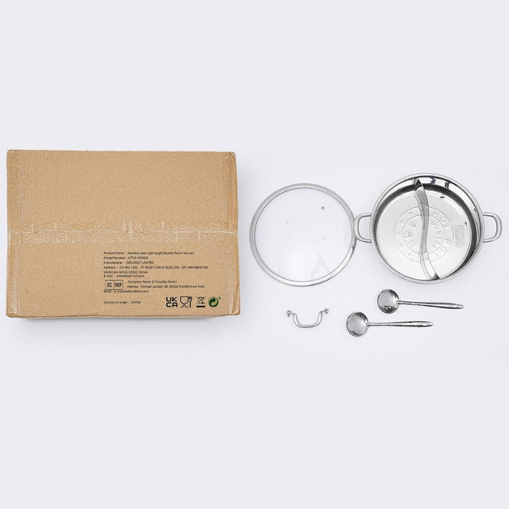 5L Shabu-Shabu Topf mit Trennwand - 304 Edelstahl Doppelfach Induktionstauglich, 30cm Durchmesser +