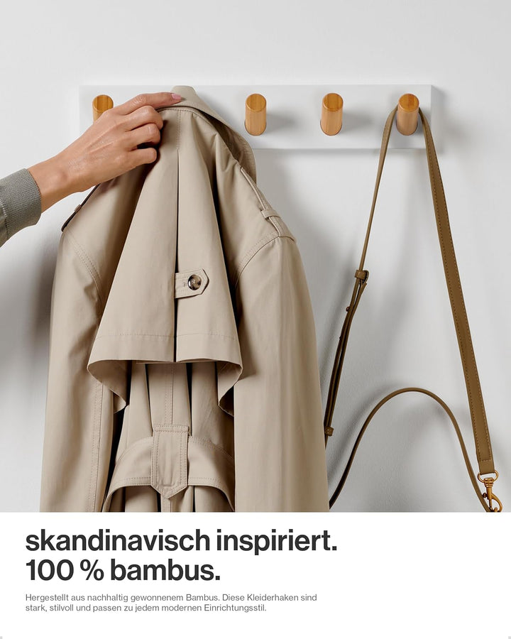 LARHN Garderobenleiste Weiss mit 5 Haken XL (2 Stk.), 42cm - Wandgarderobe, Jackenhalter Wand, Haken