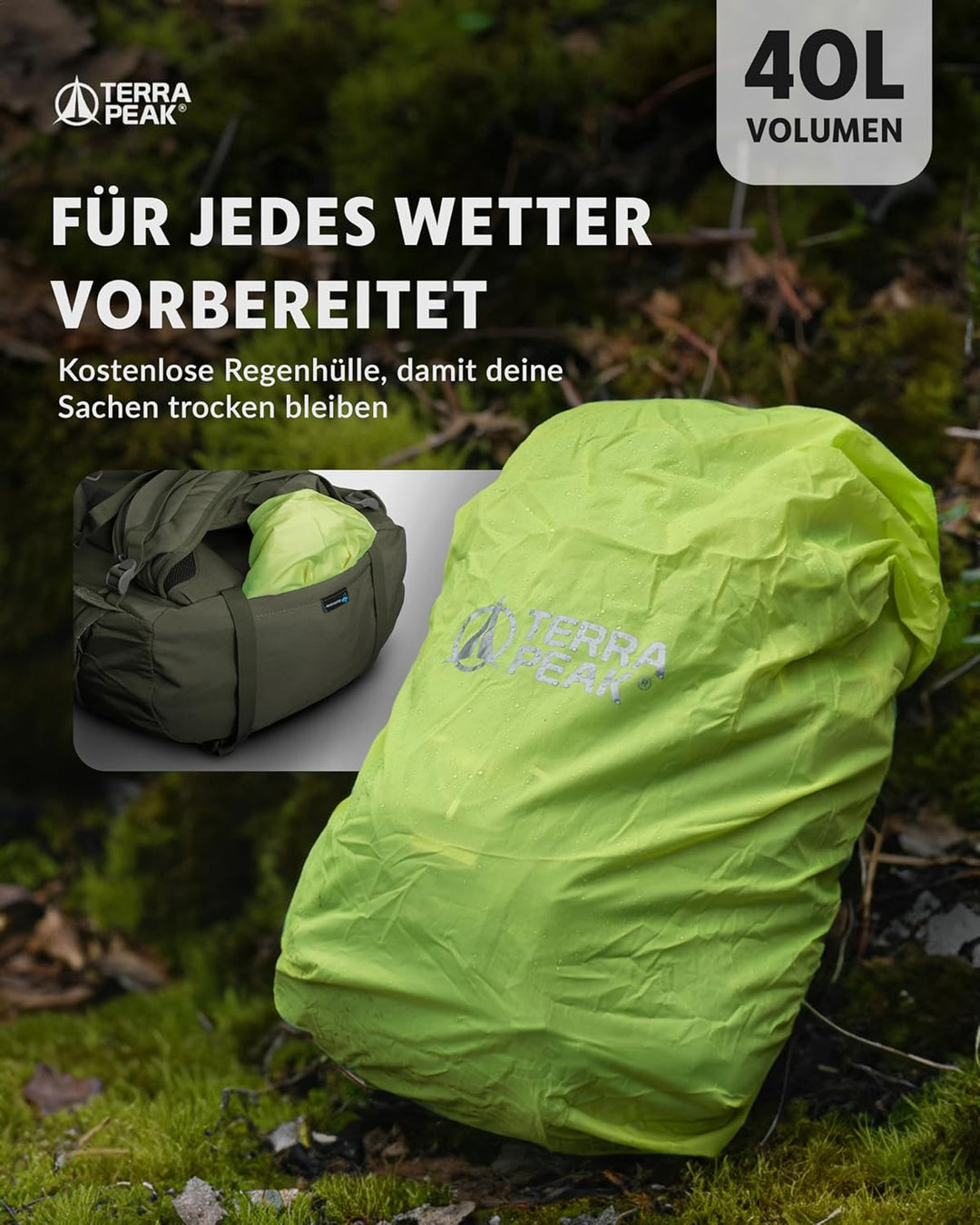 Terra Peak® Premium Wanderrucksack 40L (FLEX 40) für Damen & Herren gross mit Rückenbelüftung, Regen