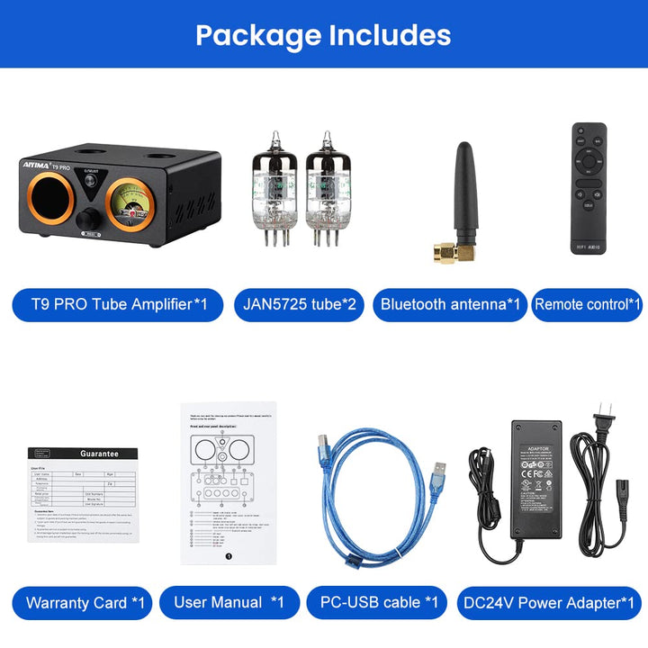 AIYIMA T9PRO JAN5725 Vakuumröhrenverstärker 100Wx2 TPA3250 Stereo-USB-DAC-Verstärker QCC3031 Bluetoo