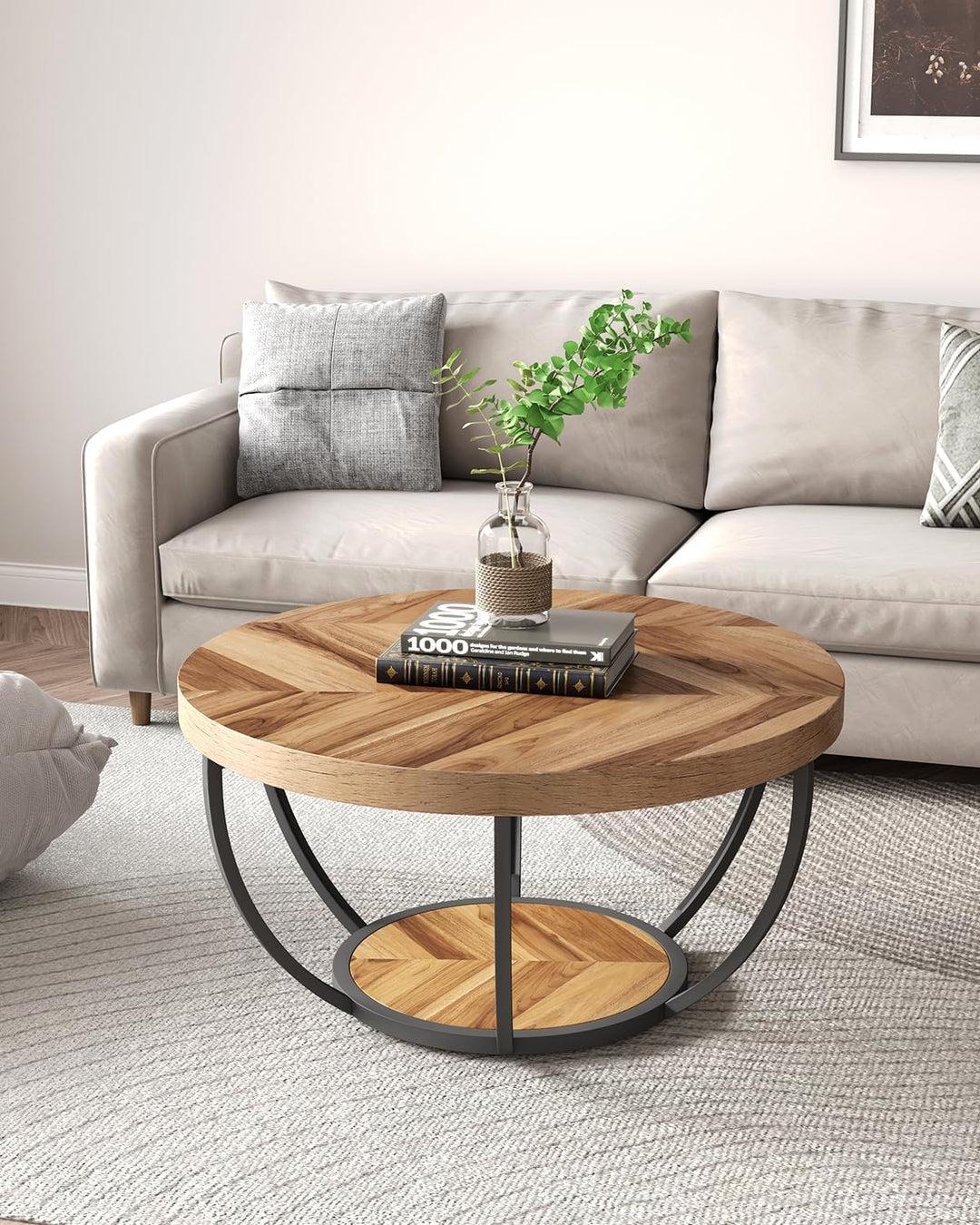 LITTLE TREE Runder Couchtisch, 81,3 cm, runder Couchtisch für Wohnzimmer, 2-stöckiger Holzakzent-Mit