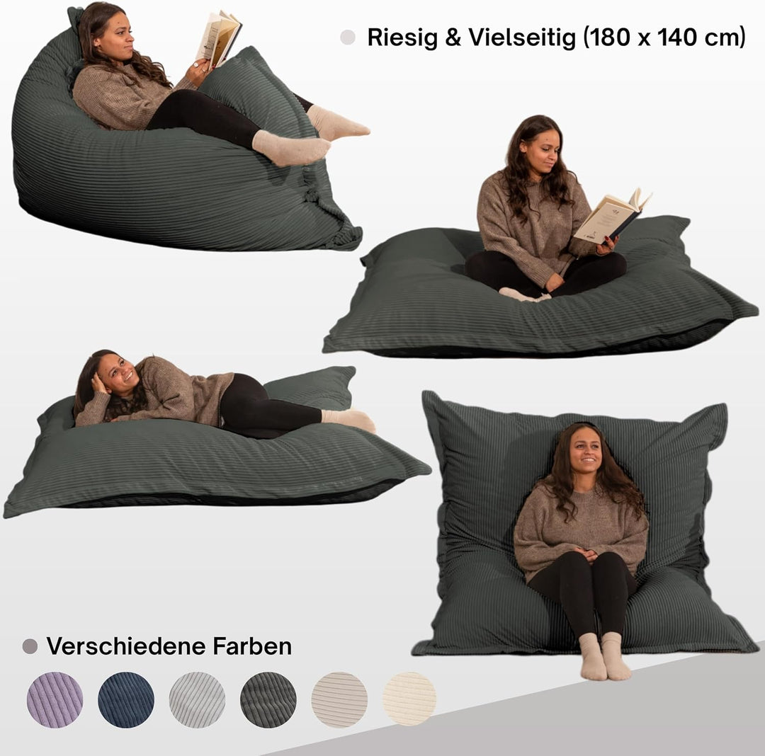 Riesiger Sitzsack XXL für Innenbereich, aus Cordsamt, 180 x 140 cm, weich, bequem und abnehmbar, gro