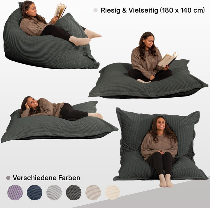Riesiger Sitzsack XXL für Innenbereich, aus Cordsamt, 180 x 140 cm, weich, bequem und abnehmbar, gro